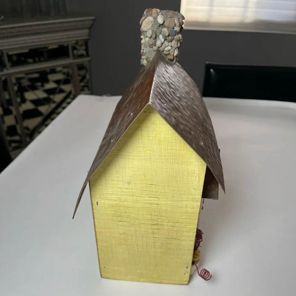 NWT crate & barrel stone chimney birdhouse. Great yellow wood & metal birdhouse